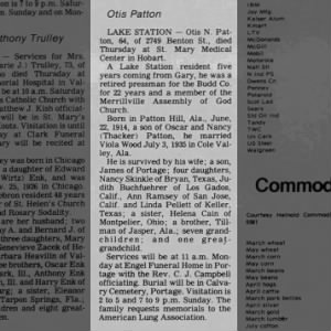 Obituary for Otis N. Patton